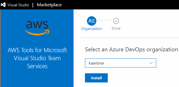 Azure DevOps ja Select an Azure DevOps organization