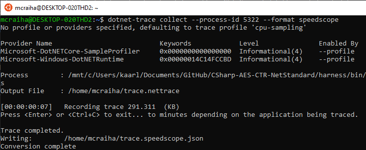Dotnet trace collect