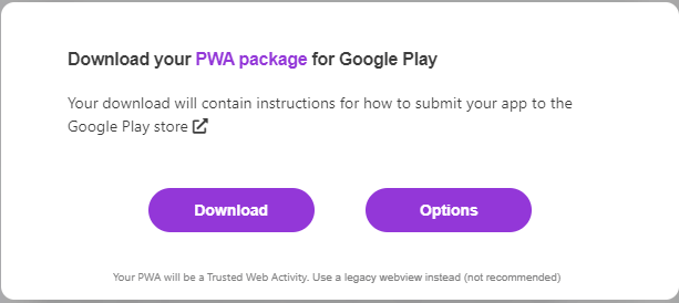 PWA Builder options